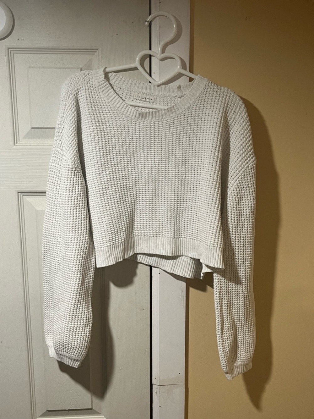 La Hearts White Waffle Knit Cropped Sweater
